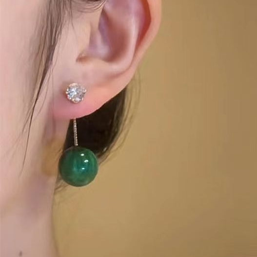 14K Gold-plated Green Drop Ball Earrings