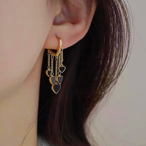 14K Gold-plated Heart Design Tassel Earrings