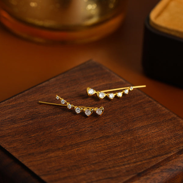 14K Gold-plated Heart Diamond  Crawler Earrings