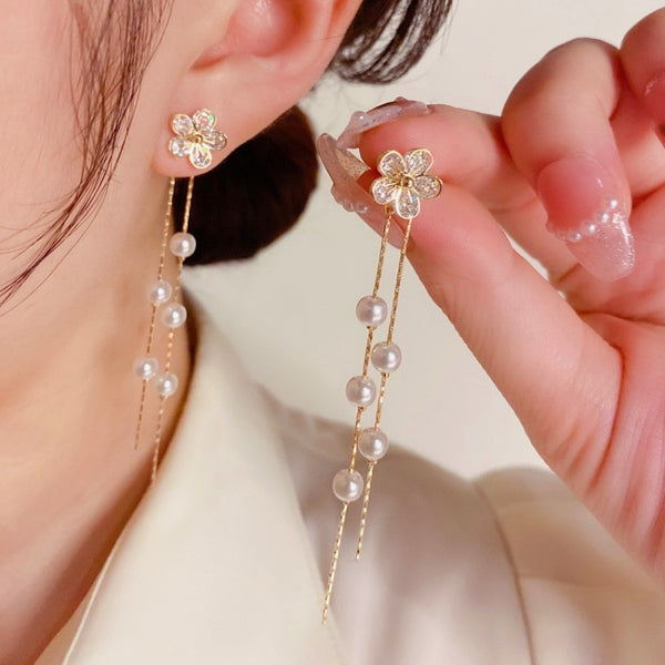 14K Gold Plated Zircon Flower Earrings