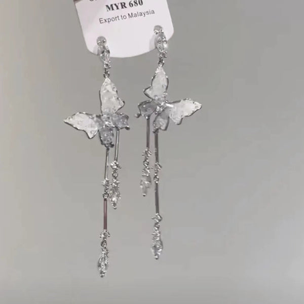 Silver Post Grey Zircon Butterfly Earrings