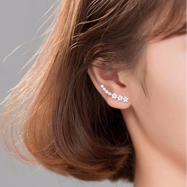 Sterling Silver Flower Diamond Crawler Earrings