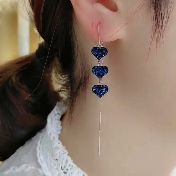 Sterling Silver Heart Tassel Threader Earrings