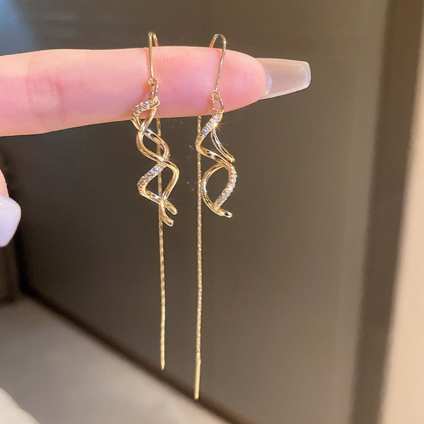 14K Gold-plated Wavy Tassel Threader Earrings