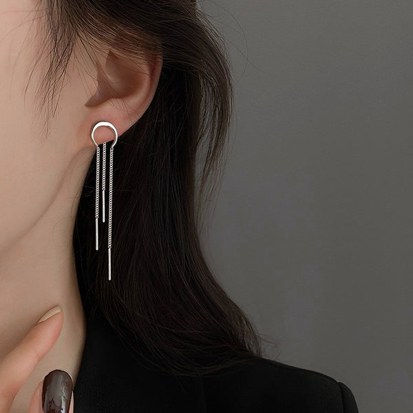 Sterling Silver Luxury Arc-Shaped Tassel Earrings