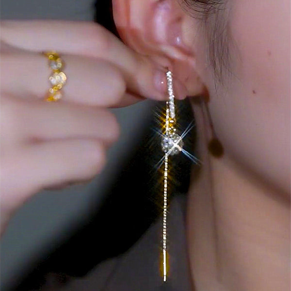 14K Gold-plated Diamond Ball Threader Earrings