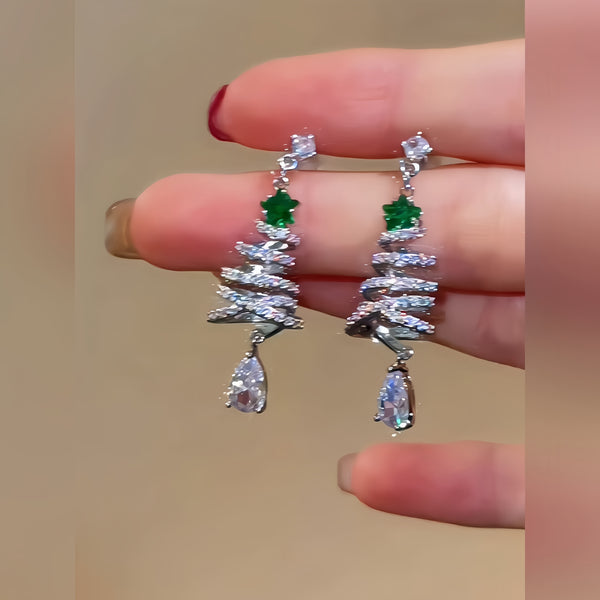 14K Gold-Plated Zircon Christmas Tree Earrings