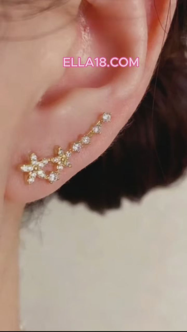 14K Gold-Plated Luxury Zircon Diamond Star Crawler Earrings