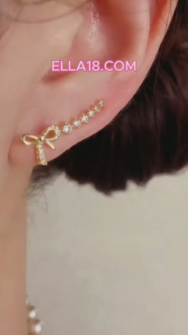 14K Gold-Plated Luxury Zircon Diamond Bow Crawler Earrings