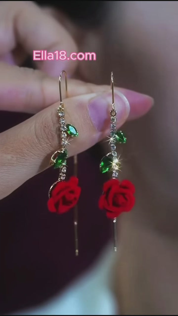 14K Gold-Plated Luxury Zircon Diamond Rose Threader Earrings