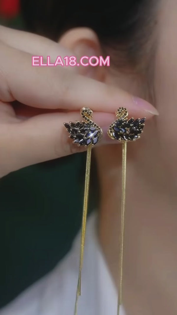 14K Gold-Plated Luxury Black Swan Tassel Earrings