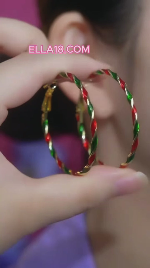14K Gold-Plated Colorful Christmas Hoop Earrings