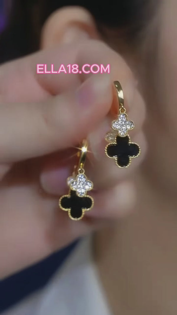 14K Gold-Plated Luxury Zircon Diamond Clover Earrings