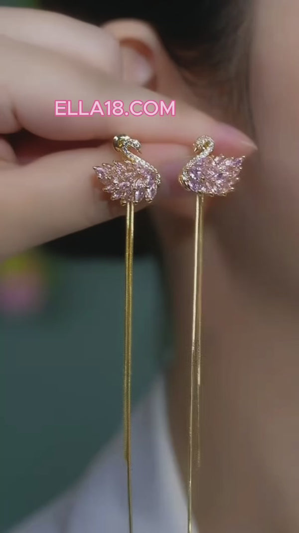 14K Gold-Plated Luxury Pink Swan Tassel Earrings