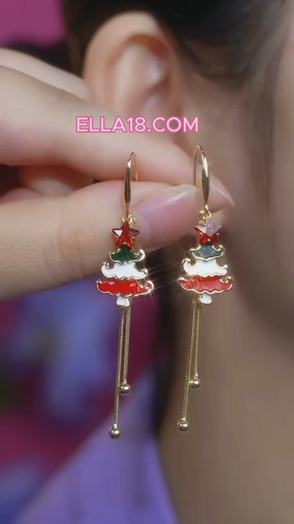 14K Gold-Plated Drip Glaze Christmas Tree Ear Hook Earrings