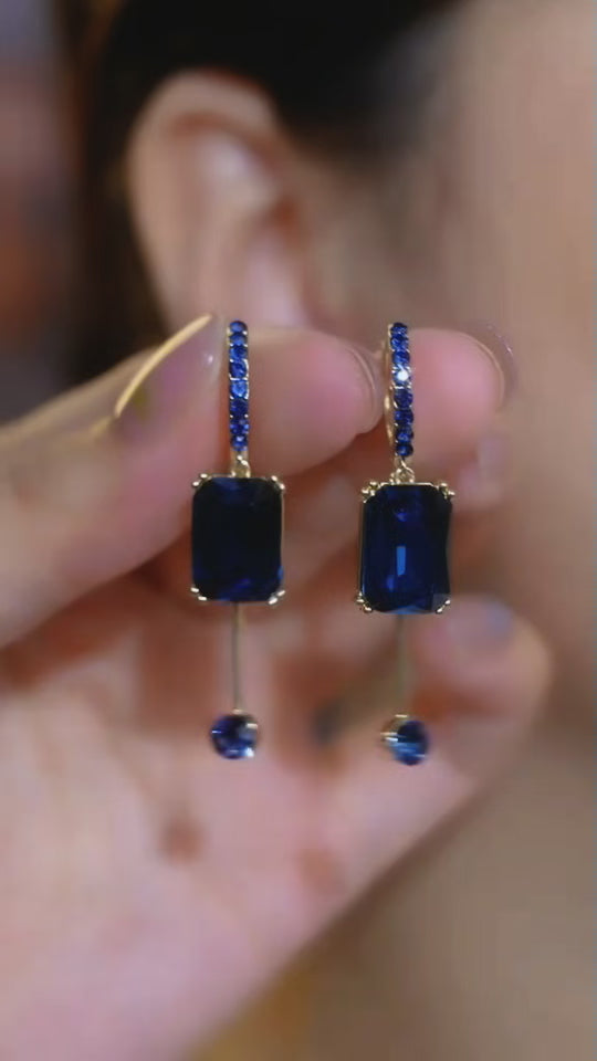 14K Gold-plated 2025 Trendy Elegant Dark Blue Crystal Earrings