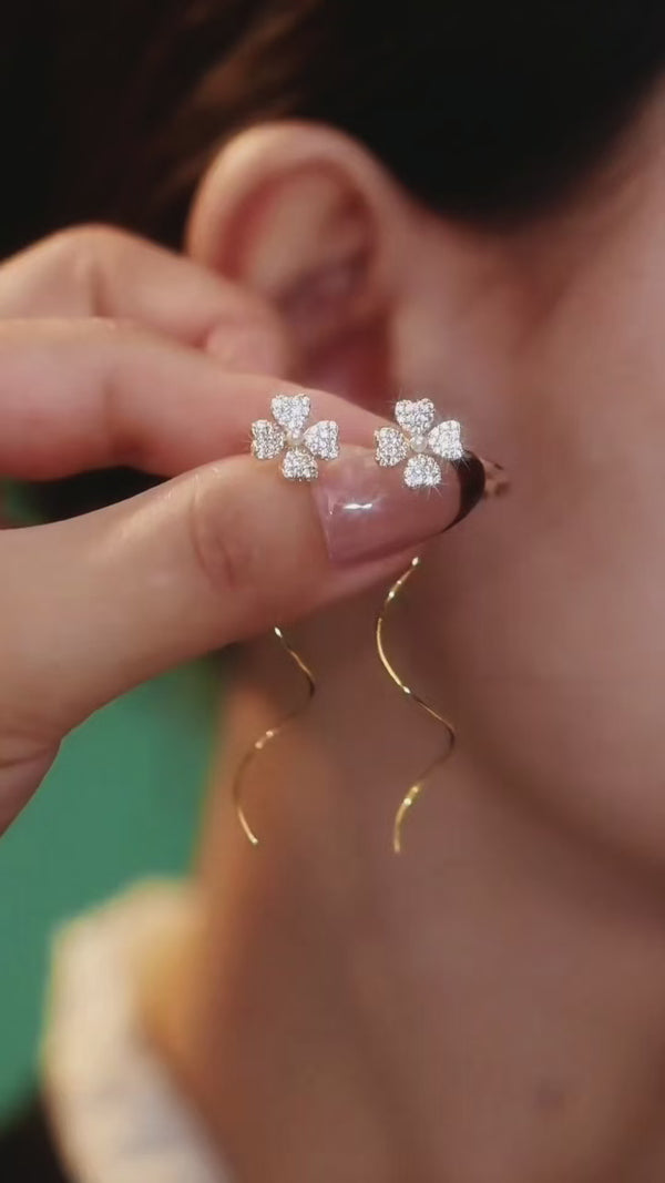 14K Gold-Plated Bling Flower Threader Earrings